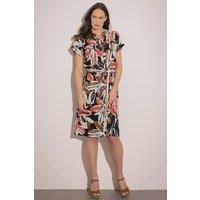 Klass. Women's Linen Blend Printed Shirt Dress in Black | Size: 22