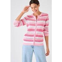 Damart Women's Lightweight Pointelle Zip-Front Cardigan - Soft, Everyday Layer in Pink | Size: 10-12