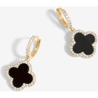 Jon Richard Women's Gold Plated & Jet Clover Huggie Earrings