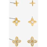 Inicio Women's Gold Plated Polished Crystal Clover Earrings - Pack of 3 - Gift Pouch