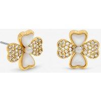 Inicio Women's Gold Plated Mother of Pearl & Pave Clover Stud Earrings - Gift Pouch