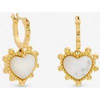 Inicio Women's Gold Plated Mother of Pearl Beaded Edge Heart Huggie Hoops -Gift Pouch