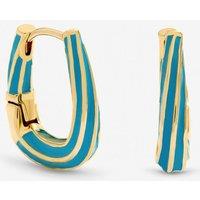 Inicio Women's Gold Plated Polished & Blue Stripe Hoop Earrings - Gift Pouch