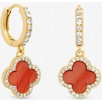 Jon Richard Women's Gold Plated & Coral Clover Huggie Earrings