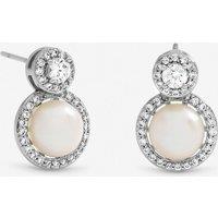 Jon Richard Women's Rhodium Plated Pave & Fresh Water Halo Earrings in Silver