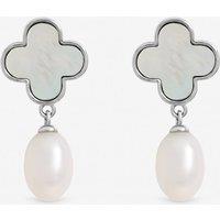 Jon Richard Women's Rhodium Plated Pearl & Mother of Pearl Clover Drop Earrings in Silver