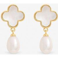 Jon Richard Women's Gold Plated Mother of Pearl Clover & Pearl Drop Earrings
