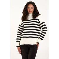 Blue Vanilla Women's High Neck Striped Jumper in Ivory | Size: S/M