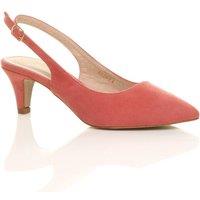 AJVANI Women's Mid Slim Heel Slingback Pointed Faux Suede Court Shoes in Coral | Size: 7