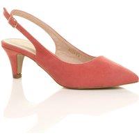 AJVANI Women's Mid Slim Heel Slingback Pointed Faux Suede Court Shoes in Coral | Size: 8