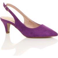 AJVANI Women's Mid Slim Heel Slingback Pointed Faux Suede Court Shoes in Purple | Size: 6
