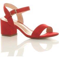 AJVANI Women's Mid Block Heel Ankle Strap Faux Suede Heeled Sandals in Red | Size: 8