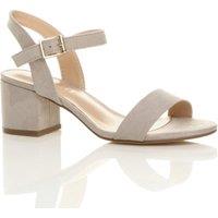 AJVANI Women's Mid Block Heel Ankle Strap Faux Suede Heeled Sandals in Grey | Size: 6
