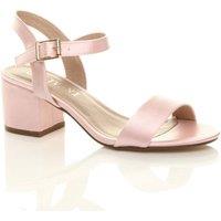 AJVANI Women's Mid Block Heel Ankle Strap Satin Heeled Sandals in Pink | Size: 3