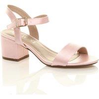 AJVANI Women's Mid Block Heel Ankle Strap Satin Heeled Sandals in Pink | Size: 4