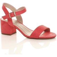 AJVANI Women's Mid Block Heel Ankle Strap Faux Suede Heeled Sandals in Coral | Size: 4