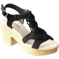 IVACHY Women's Summer Braided Strappy Beaded Espadrille Wedge Heels Sandals in Black | Size: 4