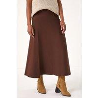 Roman Women's Plain Elastic Waist Knitted A Line Midi Skirt in Chocolate | Size: 10