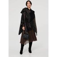 Izabel London Women's Border Print Oversized Poncho in Dark Grey