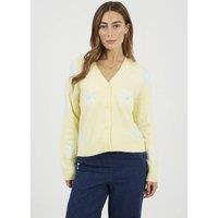 Brave Soul Women's Soft Flower Jacquard Knitted Cardigan in Yellow | Size: Small