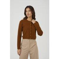 Brave Soul Women's Crew Neck Cardigan With Gold Shank Buttons in Tan | Size: Large