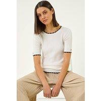 Roman Women's Button Detail Ribbed Knit Top in Ivory | Size: 14