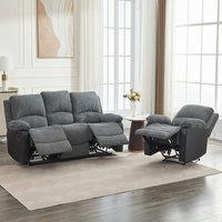 FURNITURE ONE Manual Reclining Sofa Set, Corduroy Fabric Sofa Suite - 1+3 Sofa Set in Grey | Size: 1 Pack