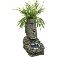 Primrose Solar Powered Water Feature 'Easter Island Head' Planter Lights 73cm in Brown