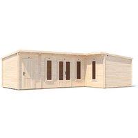 Dunster House L-Shaped Log Cabin W8m x D5m / 27'4" x 16'6" Pent, 24mm, DG - HellWolf in Brown