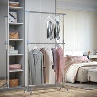 HOMCOM Heavy Duty Adjustable Clothes Hanger Storage Clots Rail Garments Shelf in Grey