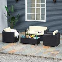 OUTSUNNY 4PC Rattan Sofa Set Outdoor Coffee Table Chair Wicker Garden in Black
