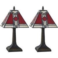 First Choice Lighting Set of 2 Avon - Tiffany Coloured Glass 39cm Table Lamps in Bronze