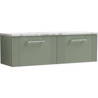 Balterley 2 Drawer Wall Hung Vanity Unit Marble Laminate Worktop, Green 1200mm