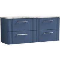 Balterley 4 Drawer Wall Hung Vanity Unit Marble Laminate Worktop, Blue 1200mm