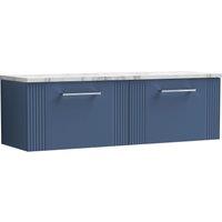 Balterley 2 Drawer Wall Hung Vanity Unit Marble Laminate Worktop, Blue 1200mm
