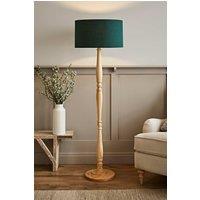 ValueLights Victoria Light Wood Traditional Stem Floor Lamp with Fabric Drum Shade in Green