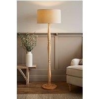 ValueLights Victoria Light Wood Traditional Stem Floor Lamp with Fabric Drum Shade in Natural