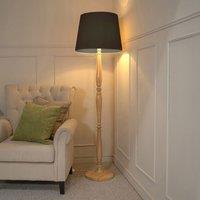 ValueLights Victoria Light Wood Traditional Stem Floor Lamp with Fabric Tapered Shade in Black