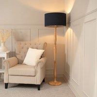 ValueLights Victoria Light Wood Traditional Floor Lamp with Fabric Drum Shade & LED Bulb in Charcoal