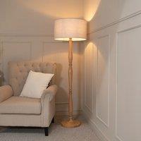 ValueLights Victoria Light Wood Traditional Floor Lamp with Fabric Drum Shade & LED Bulb in Grey