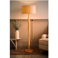 ValueLights Victoria Light Wood Traditional Floor Lamp with Fabric Drum Shade & LED Bulb in Natural
