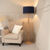 ValueLights Victoria Light Wood Traditional Floor Lamp with Fabric Drum Shade & LED Bulb in Navy