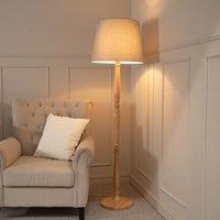 ValueLights Victoria Light Wood Traditional Floor Lamp with Fabric Tapered Shade & Bulb in Grey