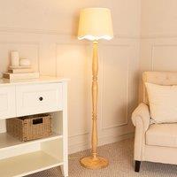 ValueLights Victoria Light Wood Candlestick Floor Lamp with Linen Scallop Trim Tapered Shade in White
