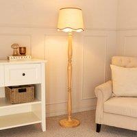 ValueLights Victoria Light Wood Floor Lamp with Linen Scallop Trim Tapered Shade & Bulb in Burnt Orange