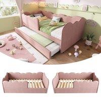 Matteo Upholstered Bed 3FT Single Bed with Pull out Trundle, Sofa Bed in Pink | Size: Double
