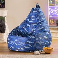 icon Gaming Recliner Bean Bag, Camo Print in Blue