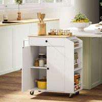 HOMCOM Kitchen Island with 3-Tier Spice Rack, Kitchen Cart with Towel Rack in White
