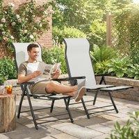 OUTSUNNY Folding Reclining Garden Chairs Set of 2 with Footrest in Light Grey | Size: 120