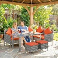 OUTSUNNY 5Pcs Rattan Dining Corner Sofa Set, Garden Furniture Set, Orange
